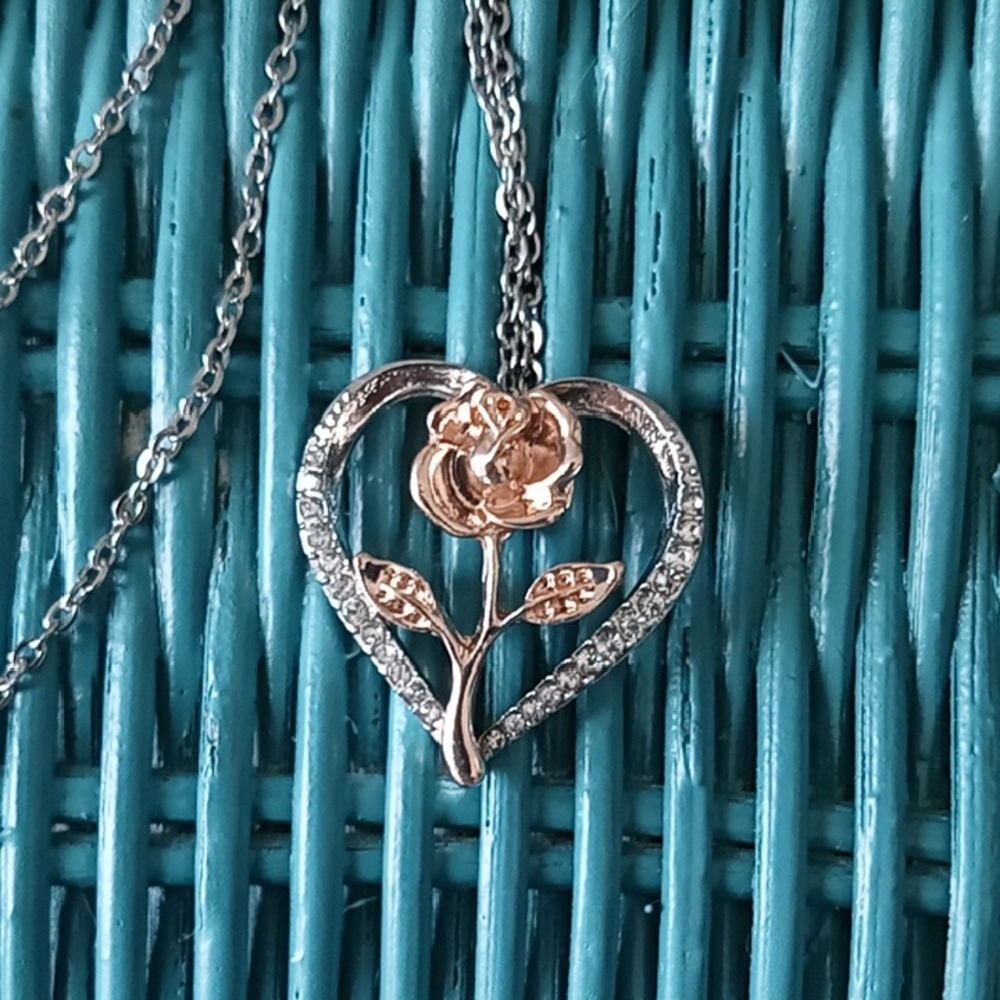 Elegant Rose Gold and Silver Heart Necklace